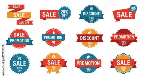 Collection of sale and discount labels.