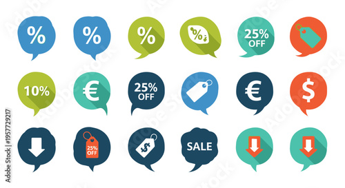 Collection of discount and sale icons.