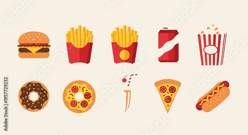 Colorful fast food icons on display.