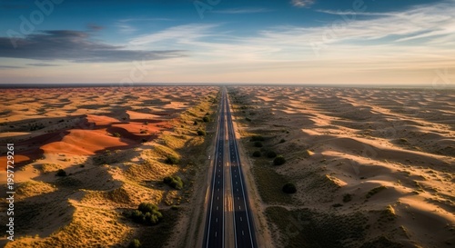 Endless Desert Highway At Golden Hour Scenic Route Through Arid Landscape