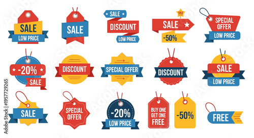Colorful sale discount tags and stickers.