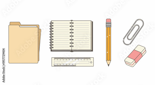 School supplies on a white background.