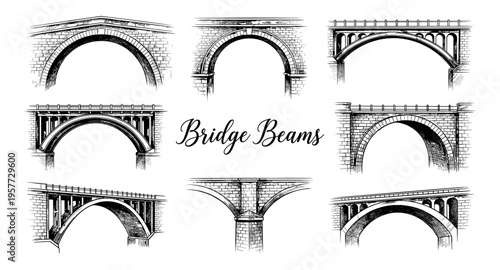 Collection of diverse architectural bridge designs and structural elements