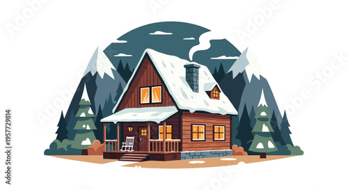 Snowy Mountain Log Cabin House.