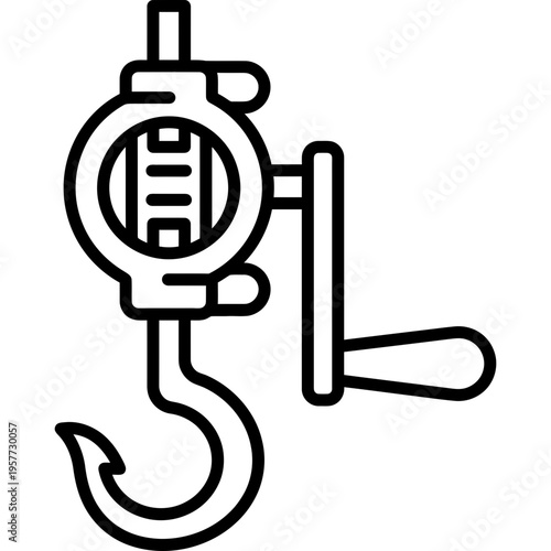 Minimalistic rope twisting hook with crank outline icon
