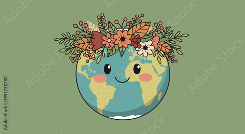 Happy Earth with Flower Crown.