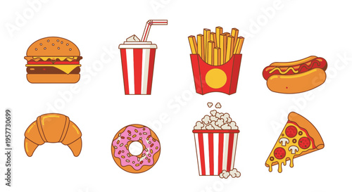 Assorted junk food and snacks.