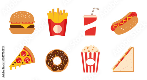 Fast food icons on white background.
