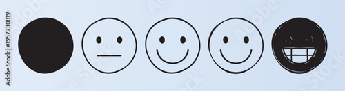 Five emoticon faces showing different expressions and moods isolated