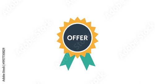 Golden offer ribbon with green tails.