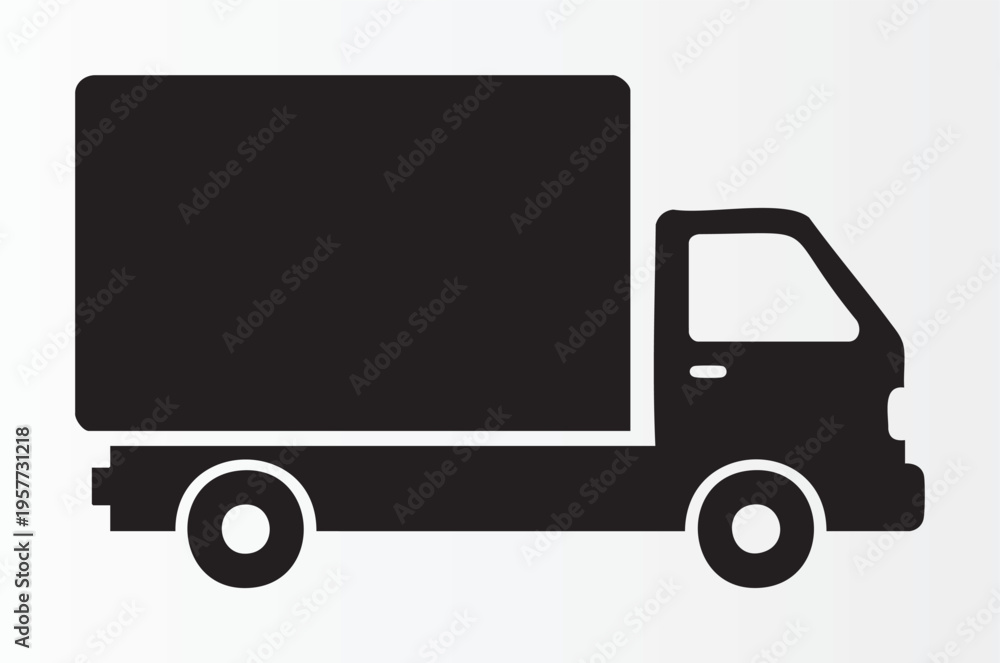 Fototapeta premium Simple black delivery truck icon isolated on transparent background