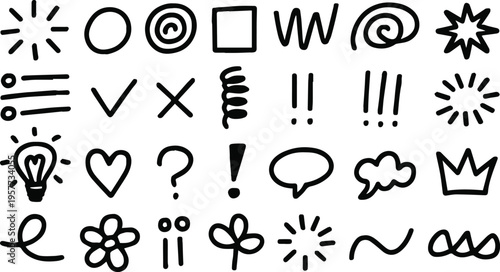 icon hand drawn symbols grid for interface and design use