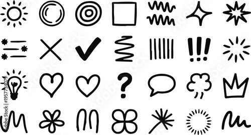 icon collection of hand drawn symbols grid vector set