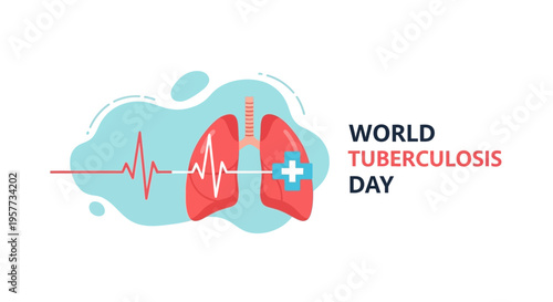 Vector illustration of a doctor character holding lungs with a stethoscope on World Tuberculosis Day for health education and awareness campaigns in a red and blue color scheme