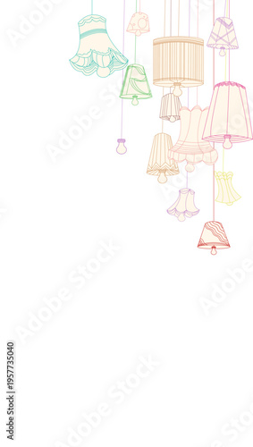 Vintage hanging lamps set line art vector illustration
