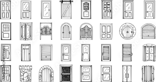 Door Types Set: A Collection of Hand-Drawn Door Illustrations