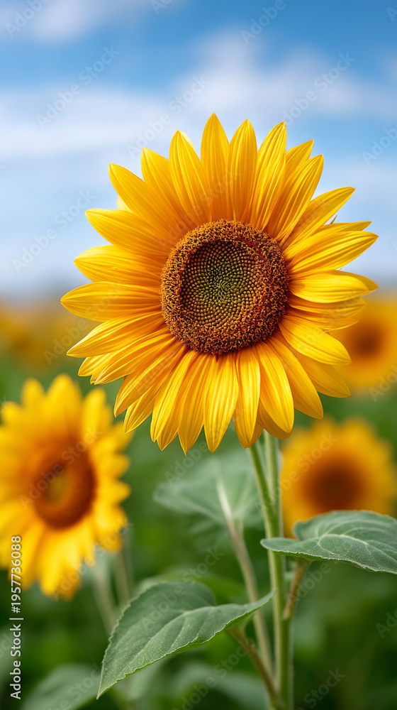 Obraz premium Vibrant sunflower bloom under blue sky in summer nature scene