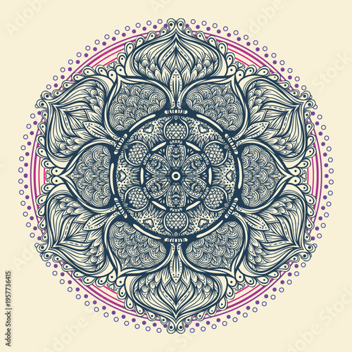 Mandala and Sacred Geometry. Ayurveda symbol of harmony and balance, and universe. Tattoo flesh design, yoga logo. Boho print, poster, t-shirt textile. Anti stress book. Isolated vector illustration.