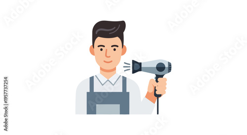 Male Hairdresser with Hair Dryer Illustration.