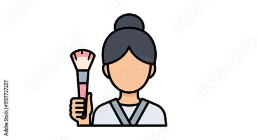 Stylized illustration of a makeup artist holding a brush.