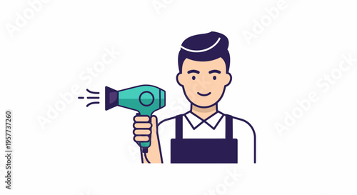 Professional male hairdresser holding a hairdryer ready to style hair.