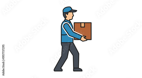 Delivery man carrying a package side view full body simple illustration.