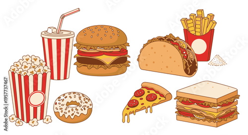 Fast Food Items on White Background.