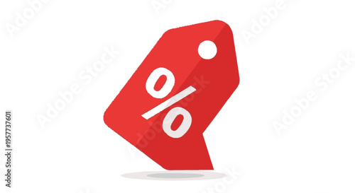 Red Percent Discount Tag Icon Symbol.