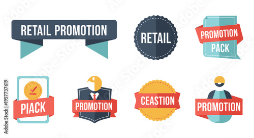 Retail promotion labels and icons.