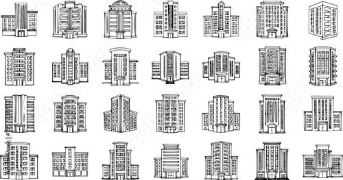 Set of Building Illustrations, Hand Drawn Architecture Sketches