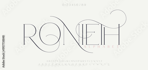 RONIETEL Elegant alphabet letters font logo classic minimal fashion designs. Typography modern sans fonts and number for logo brand. vector illustration