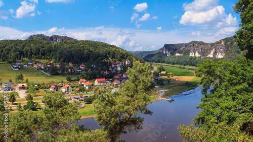 Obraz na płótnie Beautiful landscape - view from the Elbe Sandstone Mountains to the Elbe River v