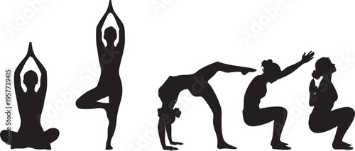 Yoga Balance Pose Bundle Standing Tree and Warrior Silhouettes