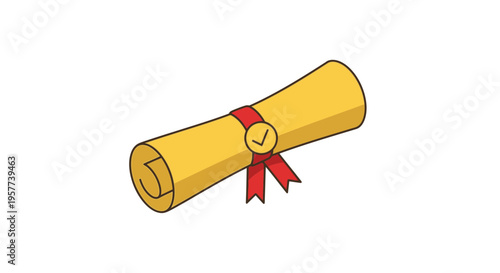 Certificate diploma with red ribbon tied.