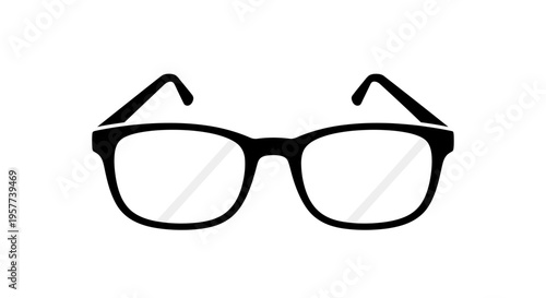 Black plastic rectangular eyeglasses front view.