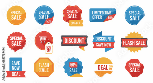 Collection of sale and discount labels.