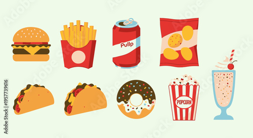 Fast food meal with drinks variety.