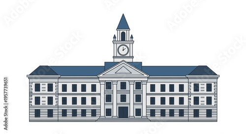 Large white building with clock tower.