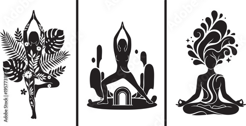 Yoga Meditation Bundle Nature Botanical Poses and Spiritual Silhouettes 