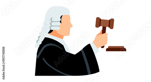 Judge in wig holding gavel ready to make a ruling.