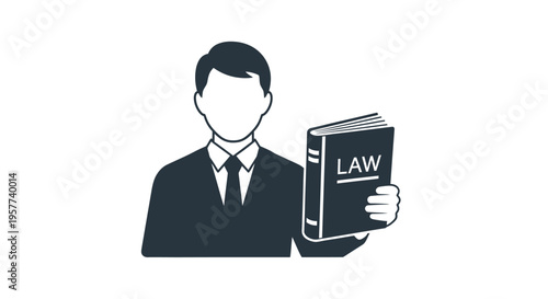 Professional lawyer holding law book in formal attire.
