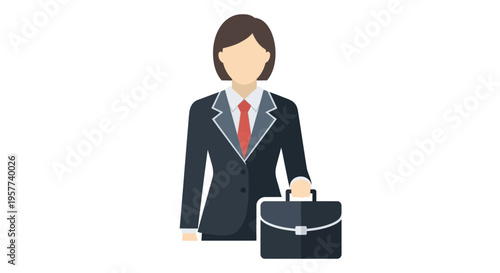 Professional Businesswoman Icon with Briefcase Representing Corporate Success.