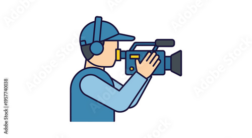 Professional Videographer Filming Event with Camera and Headphones.