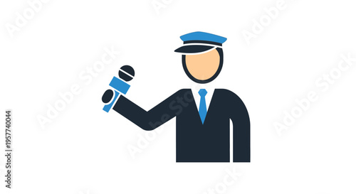 Professional reporter holding microphone for interview or news broadcast.