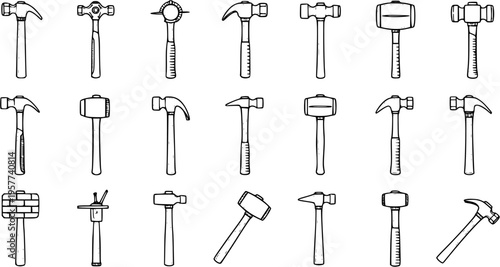 Assorted Hammer Collection: Hand-Drawn Style, Black and White Line Art
