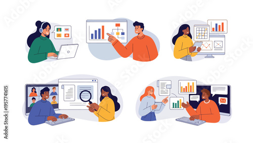 Modern Business Collaboration: Remote Teams, Data Analysis, and Online Meetings