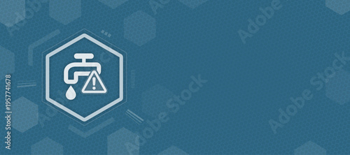 Water scarcity and utility plumbing risk warning vector background with faucet tap icon and copy space for environmental conservation