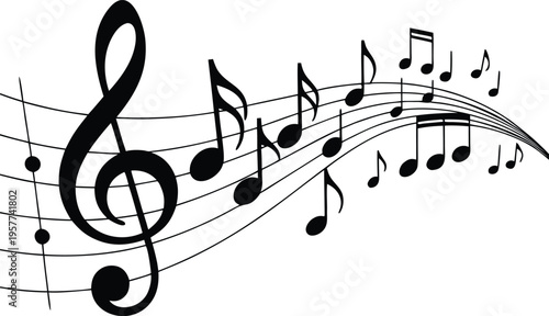 Large treble clef with music notes on staff lines