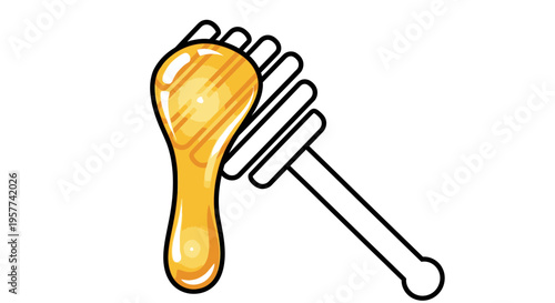 Honey dipper with golden honey.