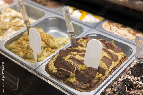 Fotografie Ice cream in showcase fridge at pastry shop